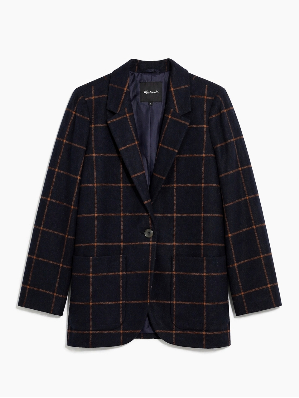 Madewell Larsen Windowpane Blazer Navy Brown Size Small - Picture 2 of 7